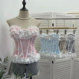 Pure Hottie Net Yarn Bow Braid Vest With Anti-Slip Strip Short Slipless Top 2823