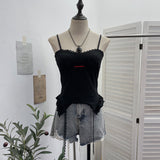 Real Shooting Hottie Sexy Sling Sling Vest Lace Side Splicing Letter Embroidery Short Outer Wearing Sleeveless Small Top 1232