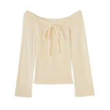 Unique Small Sweater Shoulder-To-Shoulder Bow Tie With Knitted Bottom Shirt Women's New Top In Early Spring