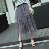 Irregular Net Yarn Half Dress Woman's Long Mid-Term 2025 Spring New Yarn Skirt High-Waisted Thin Dress