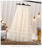 Lotus-Leaf Yarn Skirt Fairy Dress Girl 2025 Summer Slim Dress High-Waist A-Shaped Mesh Cake Skirt