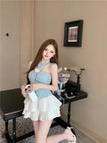 Small Fragrant Flower Hanging Neck Sling Vest Woman Summer Sweet Hot Girl Shoulder Tsets Chic Beauty
