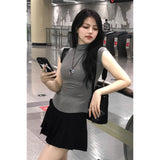 Thai-Style Solid-Colored Elastic Arc Waist-Side Vest T-Shirt Girl With Pure Desire To Ultra-Short-Sleeved Half-Necked Ants Waist T