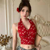 Vintage Hanging Neck Red Sling Small Vest Women In Summer Wearing Beautiful Backs And Backs Of The High-End Feel Bottoming Coat