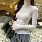 Silk Wool Skin Comfortable White High-Necked Bottom Shirt Women Take Autumn And Winter 2004 New Long-Sleeved T-Shirt