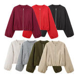2026 Spring New Women's Soft Pilot Round Neck Zipper Short Jacket Jacket 3046