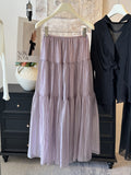 Pearl Yarn Dress Gentle Wind Folded Texture High Waist Half-Body Dress Woman 2025 Spring And Summer New Umbrella Skirt Cake Skirt