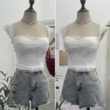 Real-Spat Thai-Style Small Design Mesh Yarn Draw-Folded Breast Sling Sling With Bra Cushion Short Sleeveless Top 8022