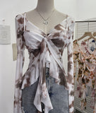 Irregular Kinking Of The Net Yarn Irregularly Kinked Lotus Lobe Slings Shoulder Horn Sleeve T-Shirt Short Top 2618