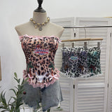 Real Shooting Babes Leopard Print Bump Color Lace Bow Tectored Brae With Chest Cushion Top 1580