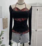 Real Shooting Hottie Phabby Two Broken Hanging Neck Design T-Shirt With Chest Cushion Long Sleeve Bottom Shirt 2819