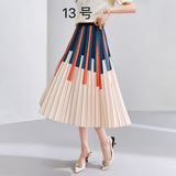 2025 New High-Rise Half-Dress Woman Tight Waist Ink Print Design Sense A-Character Skirt In The Long Folded Skirt