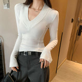 The Royal Sister Style Of Thousands Of Kinds Of Hot Girls With Cushions And Shoulders V-Neck Bottom Shirt Women In Autumn And Winter Atmosphere To Take A T-Shirt