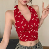 Vintage Hanging Neck Red Sling Small Vest Women In Summer Wearing Beautiful Backs And Backs Of The High-End Feel Bottoming Coat