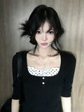 Spice Girl Collar Lace-Point Long-Sleeved T-Shirt Girl Spring New Repair Fake Two Bottoming Shirt Inside The Top