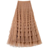 Lotus-Leaf Yarn Skirt Fairy Dress Girl 2025 Summer Slim Dress High-Waist A-Shaped Mesh Cake Skirt