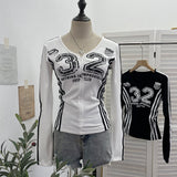 Real Shooting Sports Wind Crash Color Print Semi-Zip V-Neck Long-Sleeved T-Shirt With Thin Velvet Bottom Short Top 1363