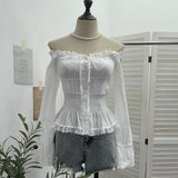 A Real Shot Shoulder Lace Side With Bow Shirt Tight To Take A Short Long-Sleeved Open Shirt 9662