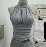Hanging Neck With Chest Cushions Showing Body Sling Vest Short Sleeveless Top Lady 9287
