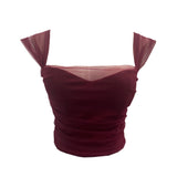 Real-Spat Thai-Style Small Design Mesh Yarn Draw-Folded Breast Sling Sling With Bra Cushion Short Sleeveless Top 8022