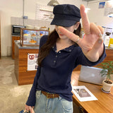 Korean Dark Buckle Design Feels White Inside The Bottom Shirt Women's Autumn And Winter Niche Does Not Hit The Thin Long-Sleeved T-Shirt Top