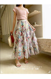 Irregular Splicing Color Flower Mesh Dress Dress Woman 2025 Summer French Fairy Temperament A-Shaped Skirt Cake Skirt Skirt