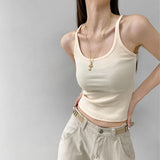 Solid Color Short Sling Vest Woman 2025 Summer New Retro Design Sexy Hot Girl Inside And Outside To Wear Clothes
