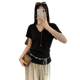 Korean Beautiful Design V-Neck Loose Short-Sleeved T-Shirt Women's Summer 2026 New Non-Bollision Slim Top