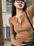 Sweet Hottie Long-Sleeved T-Shirt Women's Autumn 24024 New V-Neck Slimming Design Feeling