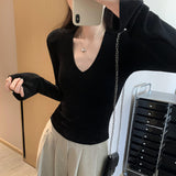 The Royal Sister Style Of Thousands Of Kinds Of Hot Girls With Cushions And Shoulders V-Neck Bottom Shirt Women In Autumn And Winter Atmosphere To Take A T-Shirt