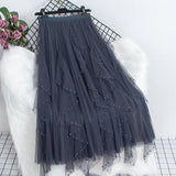 Heavy Industry Nail Bead Petals Net Yarn Dress 2025 Spring New High Waist Display Thin Long Skirt Big Swing A Yarn Skirt