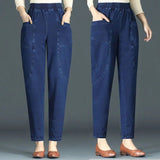 Spring And Autumn Mother Pants Trousers Large-Size Middle-Aged Women's Trousers Middle-Aged Autumn And Winter New High-Waisted Harlan Jeans Woman