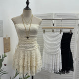 Real Shooting Retro Lace Spell To Receive Waist-Meared Tective Dress Sexy Collared Cake Dress Small Man Short Dress 1272
