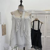 Irregular Lotus Leaf Side Ribbon Sling Sling Vest Loose Lazy Sleeveless Top Woman 9333