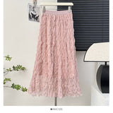 French Wave Roll Folding Fall Flowing High-Waist Thin Net Yarn Half-Dress Woman Summer Vacation Fairy Beach Dress