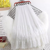 Half-Body Skirt 2025 Spring Korean Version Of The New High-Waisted Lace Splicing Mesh Dress Female 100-Folded Skirt A-Word Long Skirt