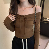 The Spice Girls Short-Word Shoulder Bow Tie With Slimny Long-Sleeved T-Shirt Design Sense Niche Blouse