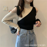 Spring And Autumn New Korean Version Of The Air Design Feeling Hit The Long-Sleeved Knitted Shirt Women Semi-High Collar Bottom Top