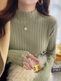 Half-High Collar Thin Knitted Jersey Women's Spring And Autumn New Blouse Fashion With A Foreign Air Wood Ear Sweater Bottom Shirt