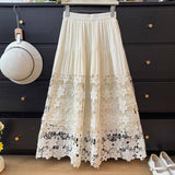 High-End Temperament Hollow Lace Splicing Half Dress Women Summer Pure Desire Wind Tight Waist Thin Swing Skirt