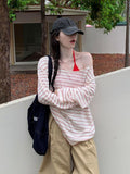 Korean Striped Oblique Shoulder Tulle Sunscreen T-Shirt Girl Summer Design Summer Seaside Wear Bare Shoulder
