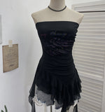Net Yarn Printing Braid Small Sling Vest Female Niche Design Ribbon Lotus Leaf Edge Sleeveless Top 1228