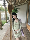 Early Spring, The Beautiful Korean Wearing A Set Of Green Floral Slingge Vest Dress Set Women 2026 New
