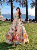 Tea Break French Pure Lust Colorful Broken Flower Sling Ribbon Flowing High-Rise Vacation Dress Bohemia Seaside Dress
