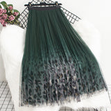 Leopard Print Mesh Dress 2025 Autumn And Winter New High-Rise Thin 100-Fold Skirt Mid-Length Skirt Burst Skirt