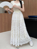 French Heavy Industry Embroidery Hook Hollow Dress Woman 2025 Spring Korean Loose Waist Big Swing Gentle Style Long Dress