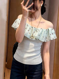 French Wave Dot Lotus Side Shoulder Short-Sleeved T-Shirt 2026 Summer New Summer Bottoming Shirt Women's Clothing