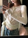 Spice Girl Lace Slim Skinny T-Shirt Girl With Belt Design Henry's New Apricot Long Sleeve T-Shirt Early Spring