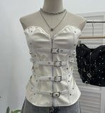 Real Shooting Design Dark-Sensing Sexy Hot Babes Pu Skin Smear Chest Vest Skin Buckle Waist Thin Topsuit 1991