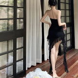 White Tset Dress Girl Summer Sexy Pure Lusty Sweet Design Sense Irregular Shoulder Waist Small White Dress